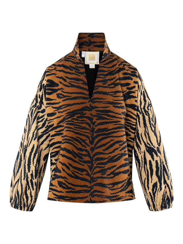 Long Sleeve Poppy Top | Tiger Jacquard