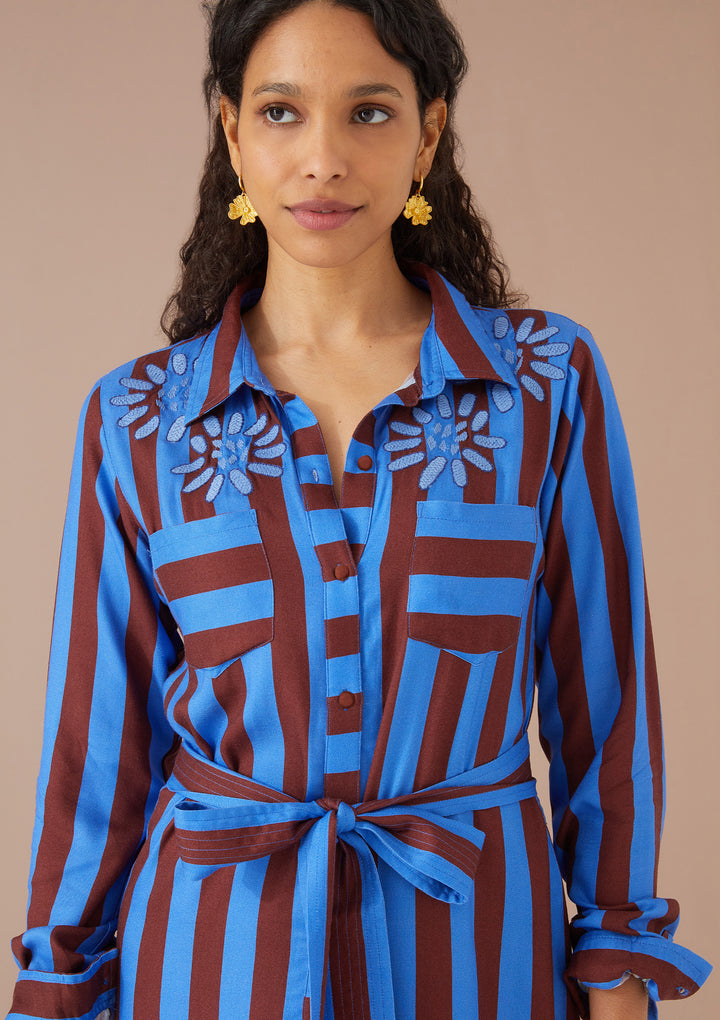 Waverly Dress | Cinnamon Stripe Embroidery