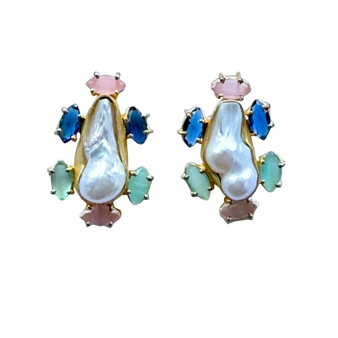 Pearl + Gemstone Stud Earrings
