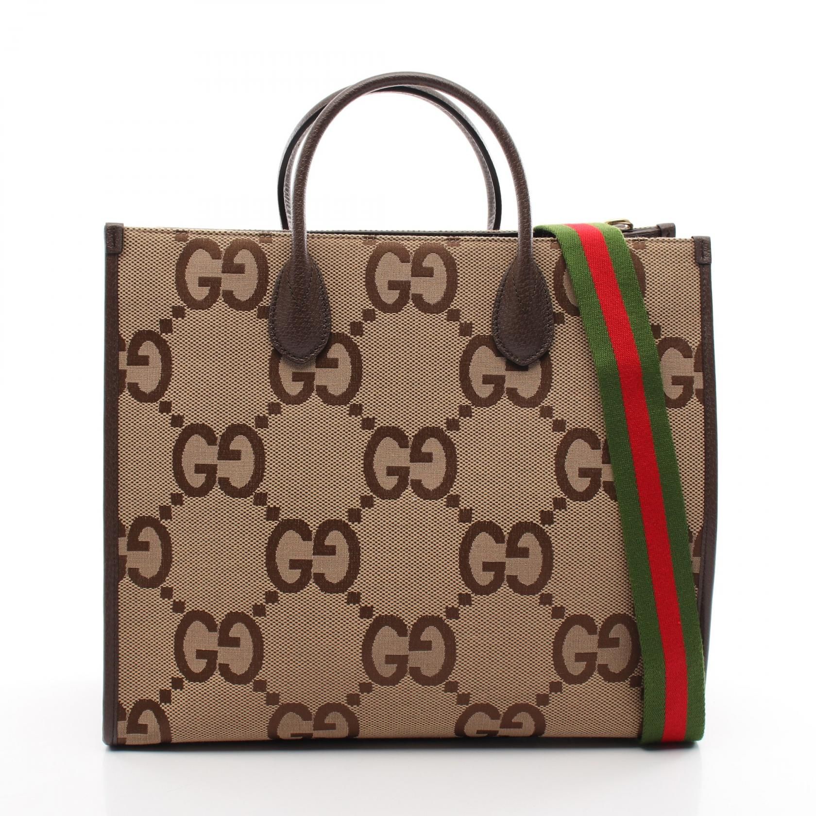 Gucci Monogram Jumbo GG Textured Dollar Calfskin Web Tote Bag