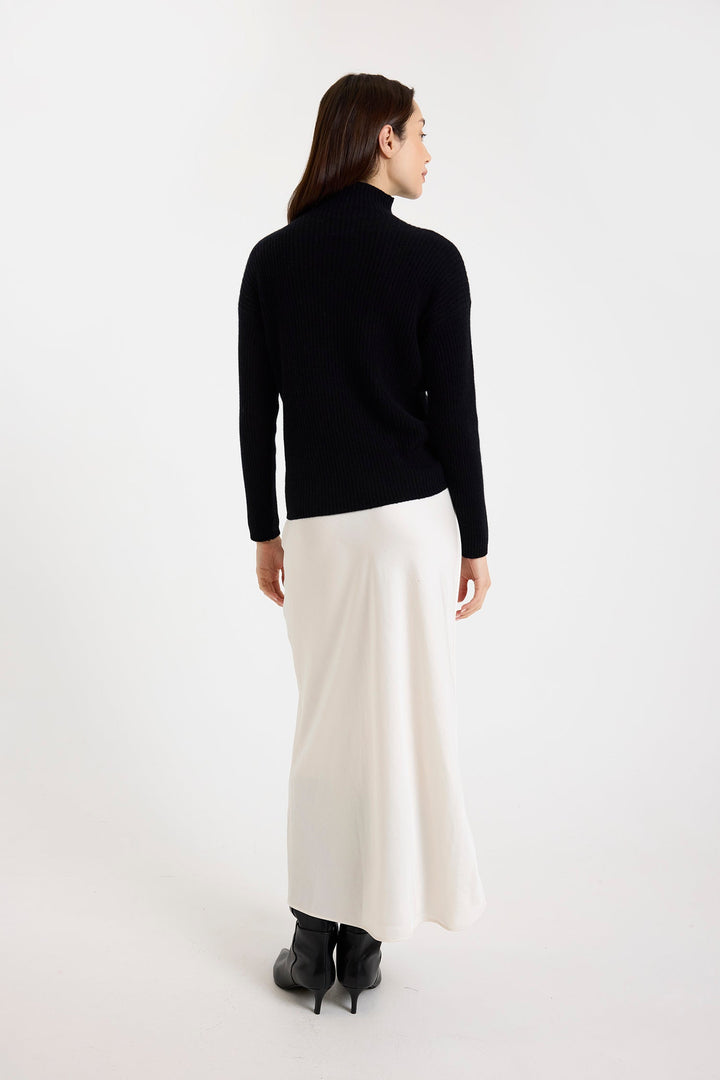 Rouched High Neck Sweater | Black