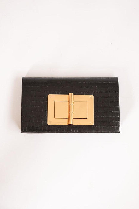Lillian Black Croc Clutch