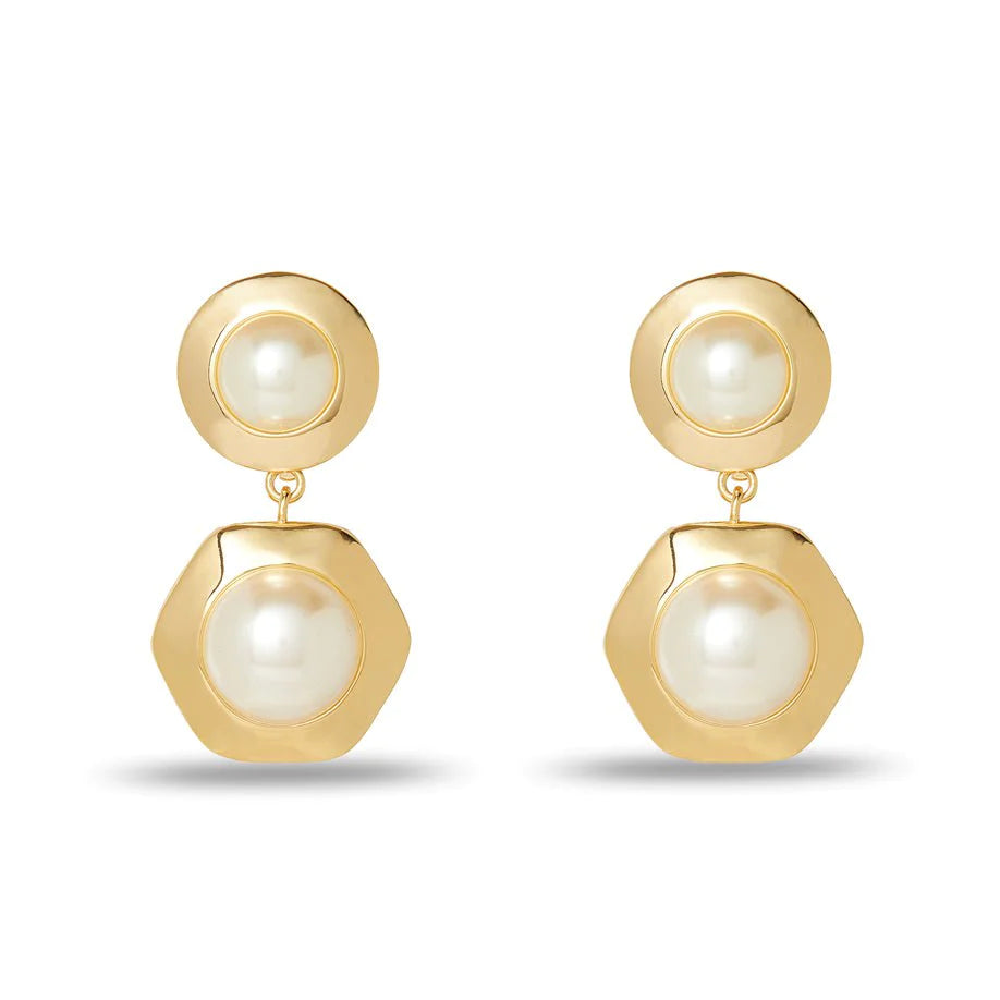 Lele Sadoughi Pearl Geo Bezel Jewel Drop Earrings