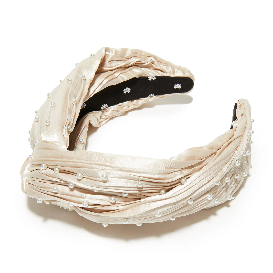 Pearl Embellished Greta Headband | Bisque