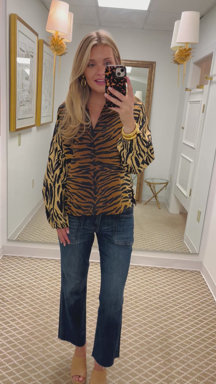 Long Sleeve Poppy Top | Tiger Jacquard