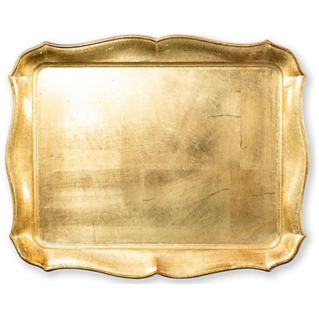 Wooden Gold Rectangular Tray