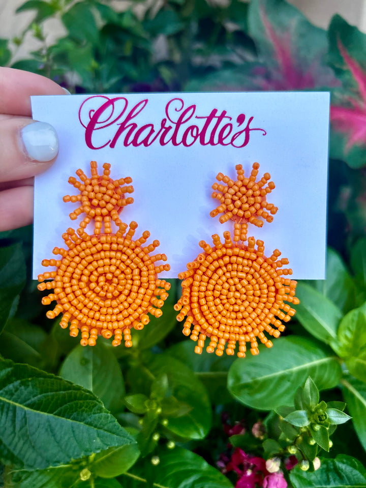 Double Bead Disc Earrings | Orange