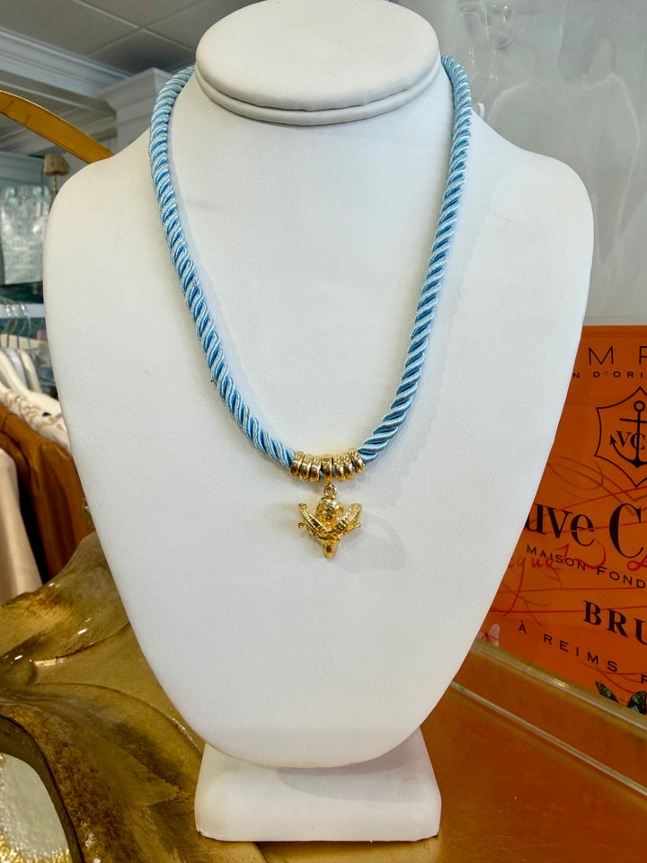 Blue Rope Necklace with Ram Charm