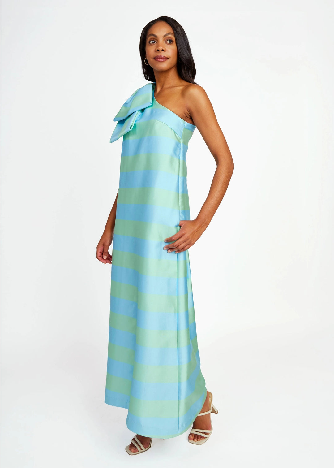 Cassie Gown | Sky Blue Stripe Mikado