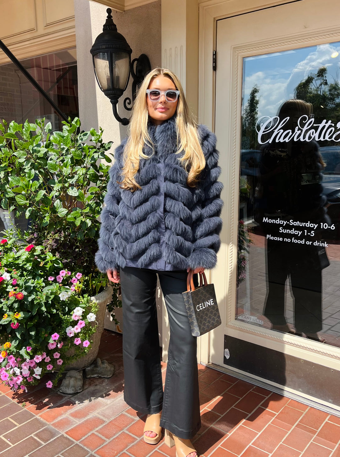 Genuine Fox Fur Chevron Coat | Navy