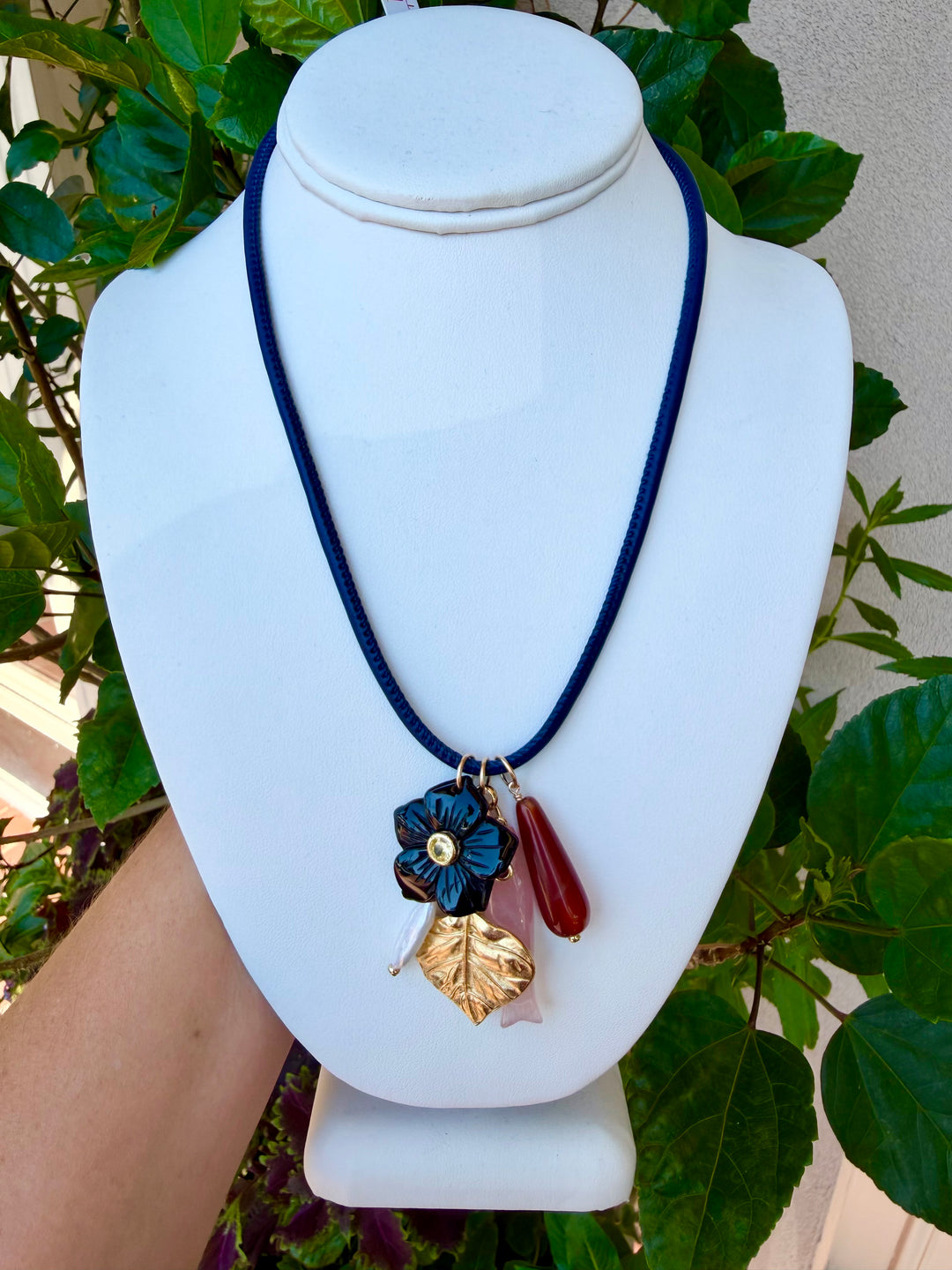 Rosa Navy Cord Multi Charm Necklace