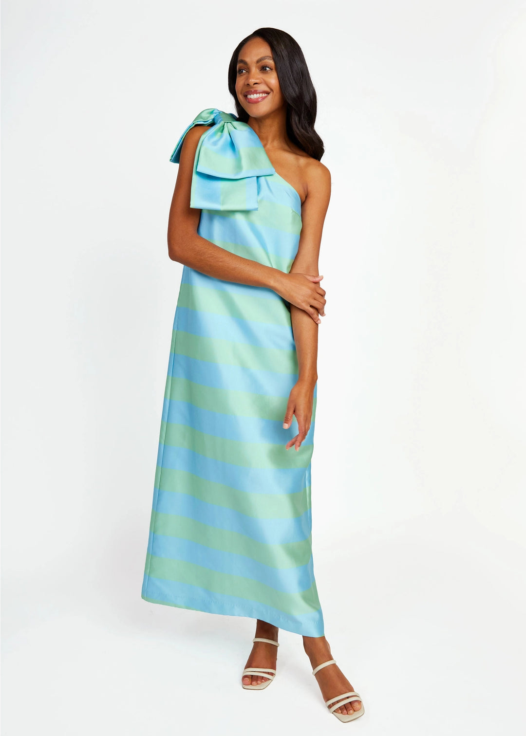 Cassie Gown | Sky Blue Stripe Mikado