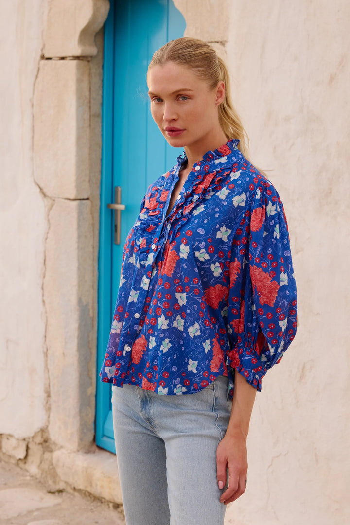 Ruffle Front Blouse | Fleur Blue