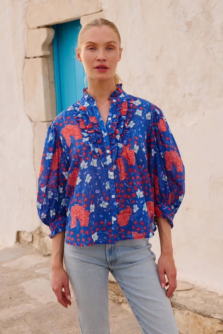 Ruffle Front Blouse | Fleur Blue