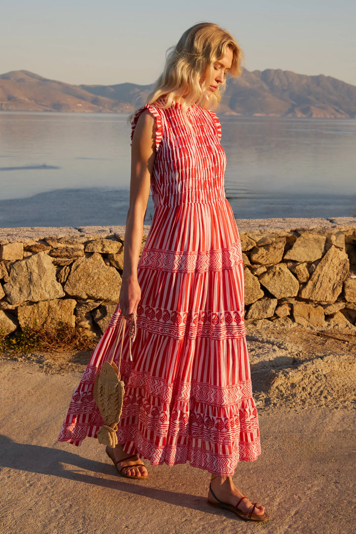 Sleeveless Smocked Maxi Dress | Santorini Red