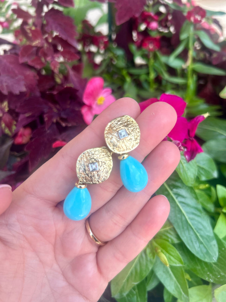 14kt Gold Earrings + Smooth Turquoise Drop Attachment