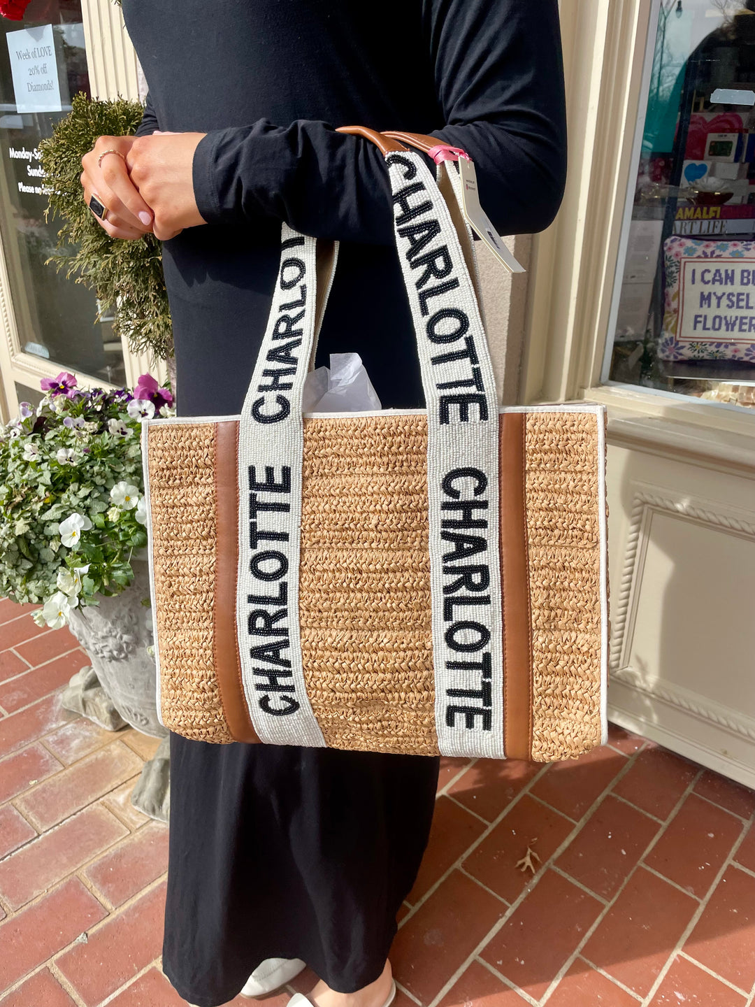 Personalized Raffia Tote - Charlotte's Inc