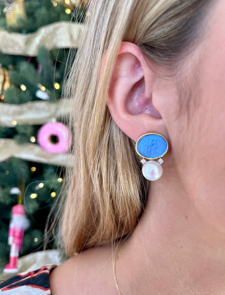 Pearl w/ Sapphire 14k Earrings
