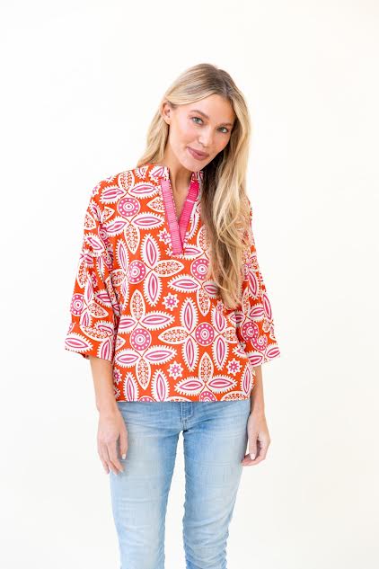 Drew Blouse | Persimmon Pink Tribal