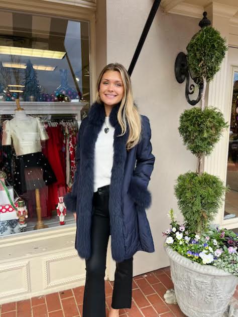 Genuine Fox Fur Reversible Coat | Navy