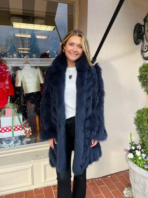 Genuine Fox Fur Reversible Coat | Navy