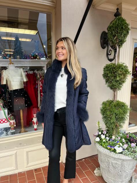Genuine Fox Fur Reversible Coat | Navy