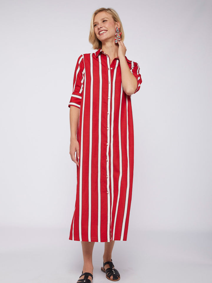 Vilagallo Izzy Dress | Red Stripes
