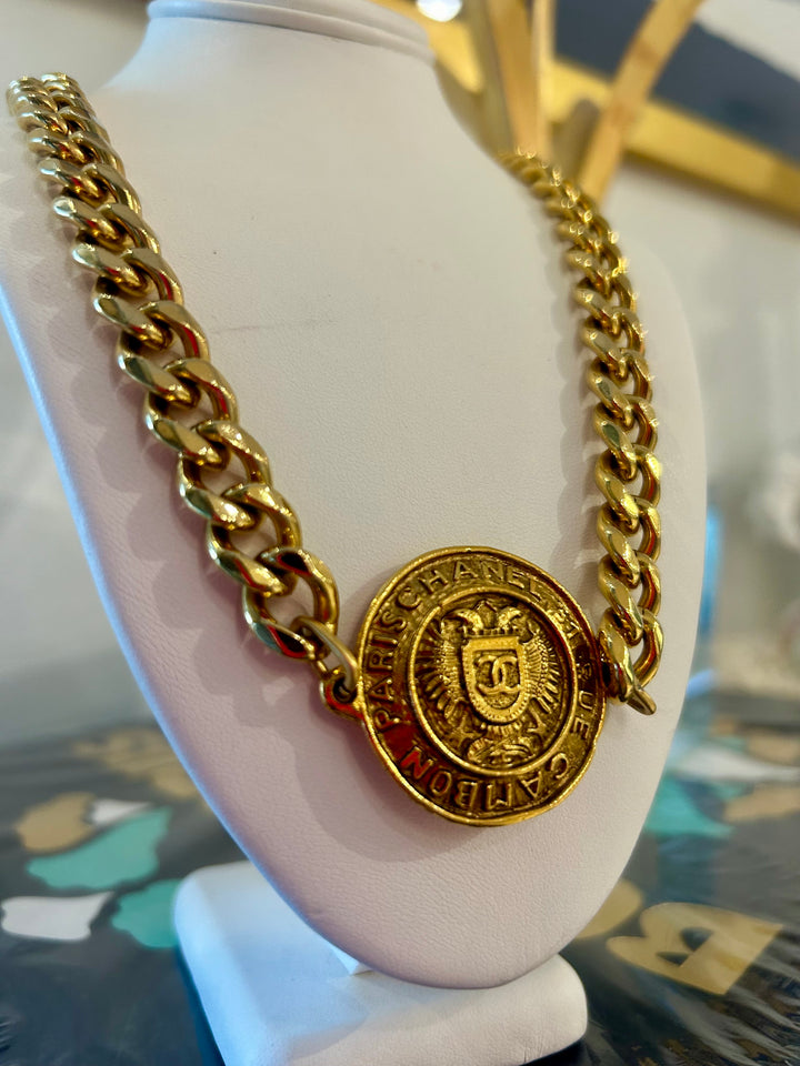 Thick Gold Chain with Circle CC Charm