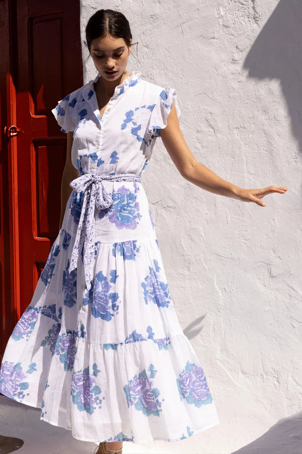Ruffle Collar Button Maxi | Portofino Blue