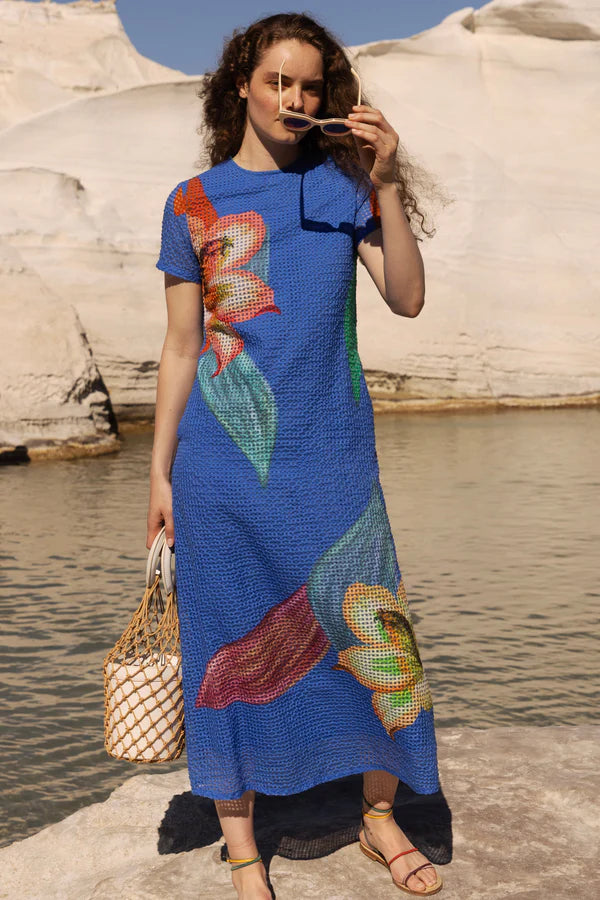 Short Sleeve Shift Maxi | Hibiscus Blue