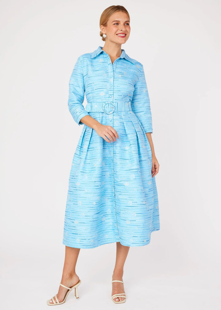 Cecilia Midi Dress | Blue Textured Dupioni