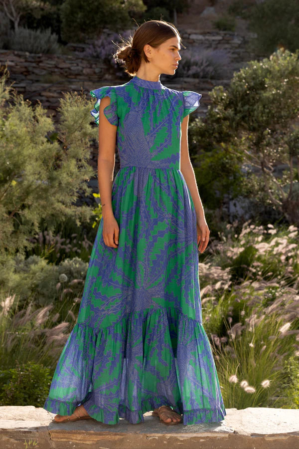 Mock Neck Flutter Maxi | Thistle Green