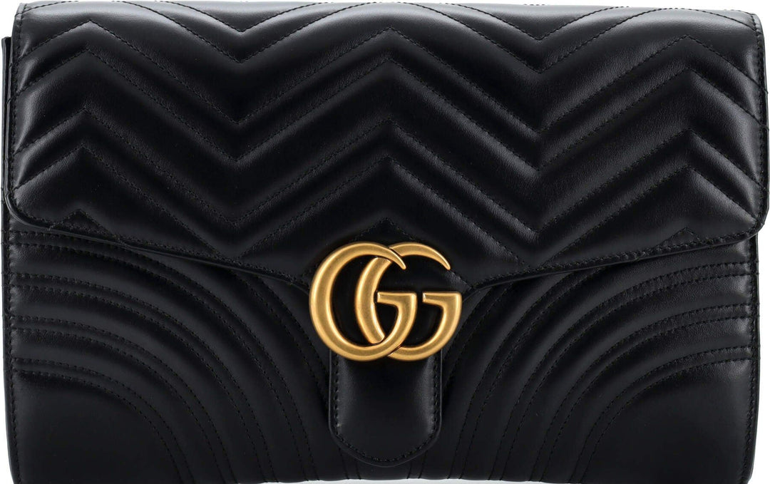 Gucci Calfskin Matelasse GG Marmont Clutch Black