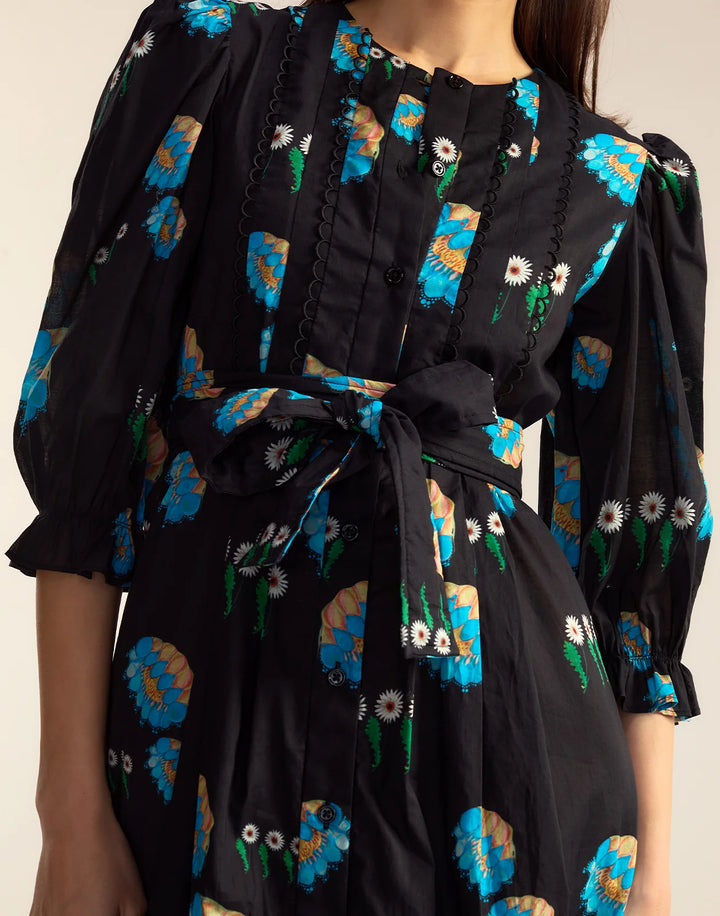 Eve Pintuck Dress | Black Multi