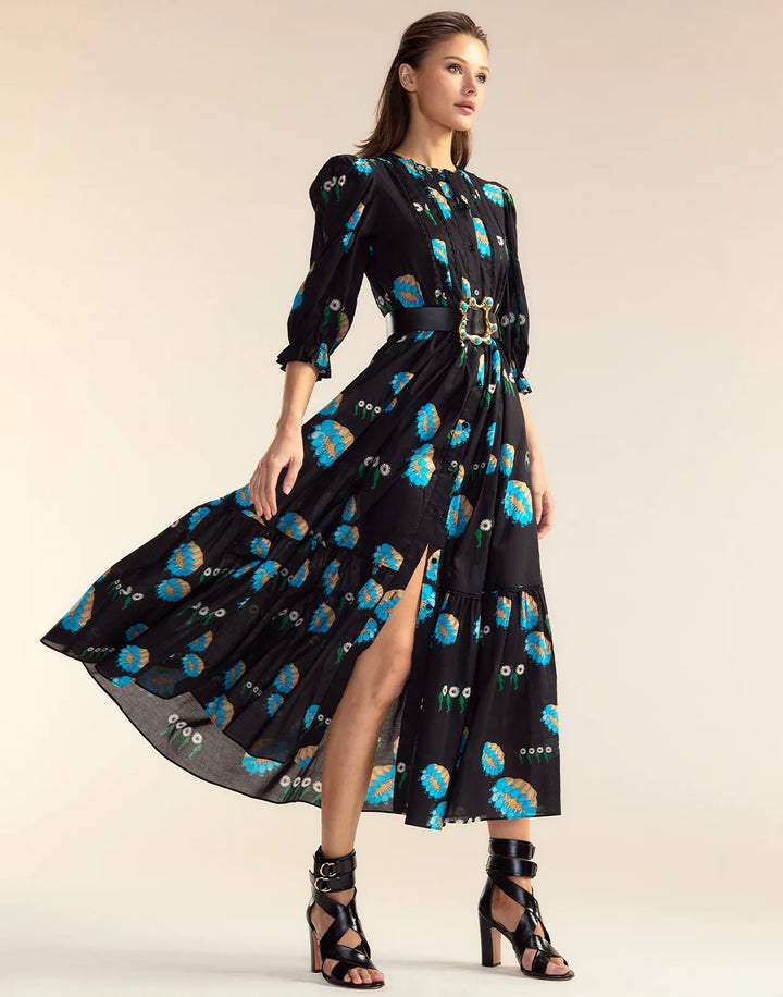 Eve Pintuck Dress | Black Multi