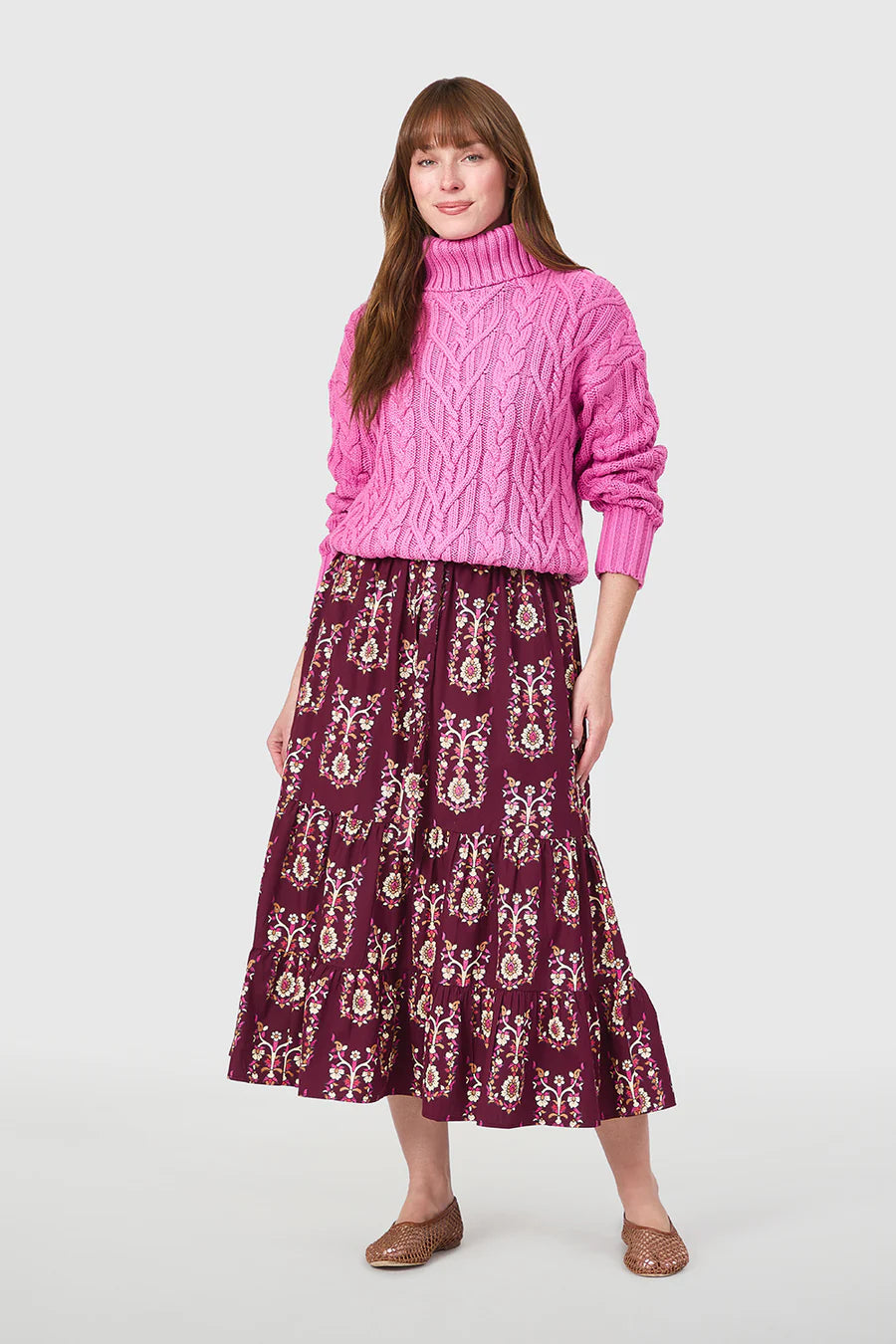 Cable Knit Turtleneck | Raspberry