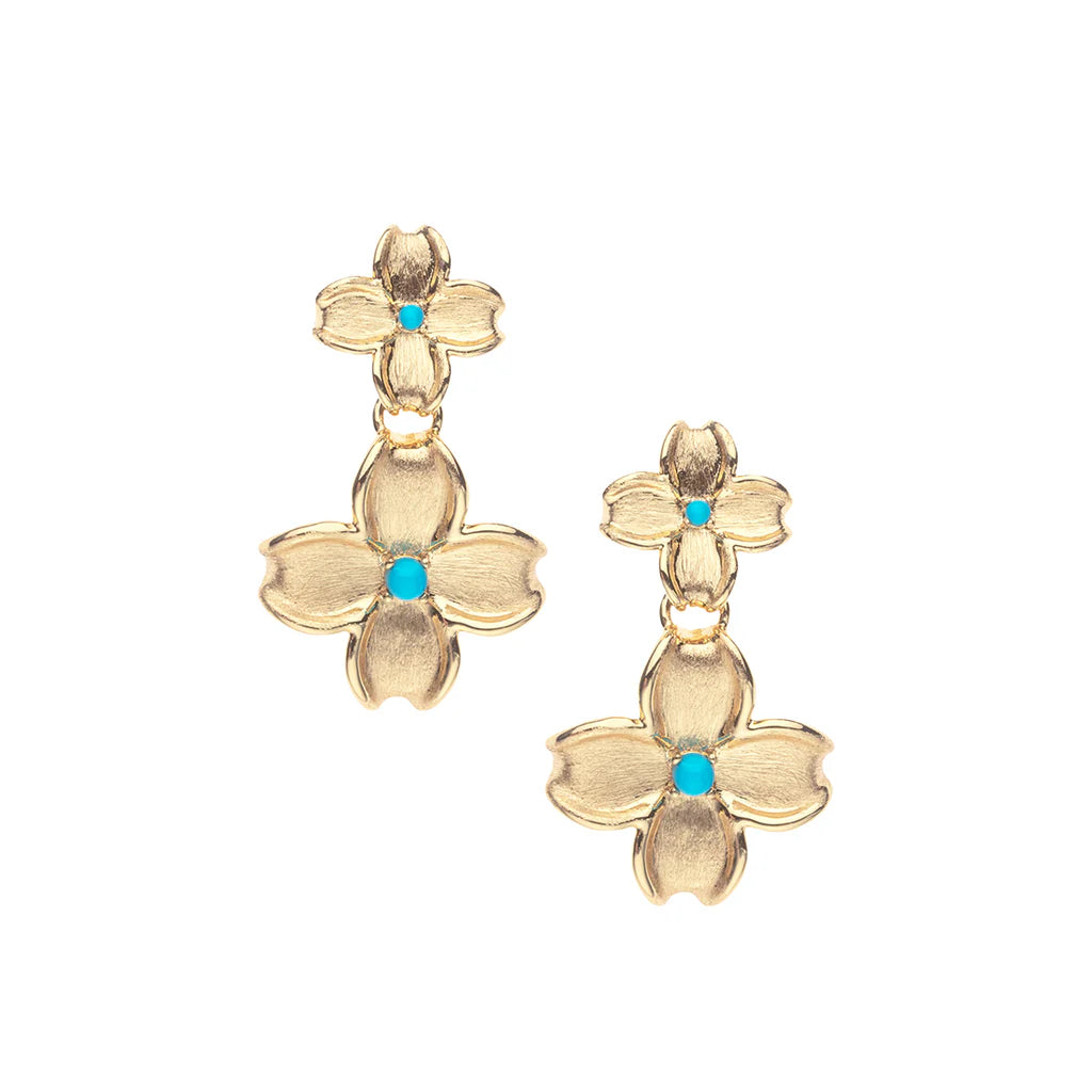 JOY Dogwood Flower Earrings | Turquoise Stones