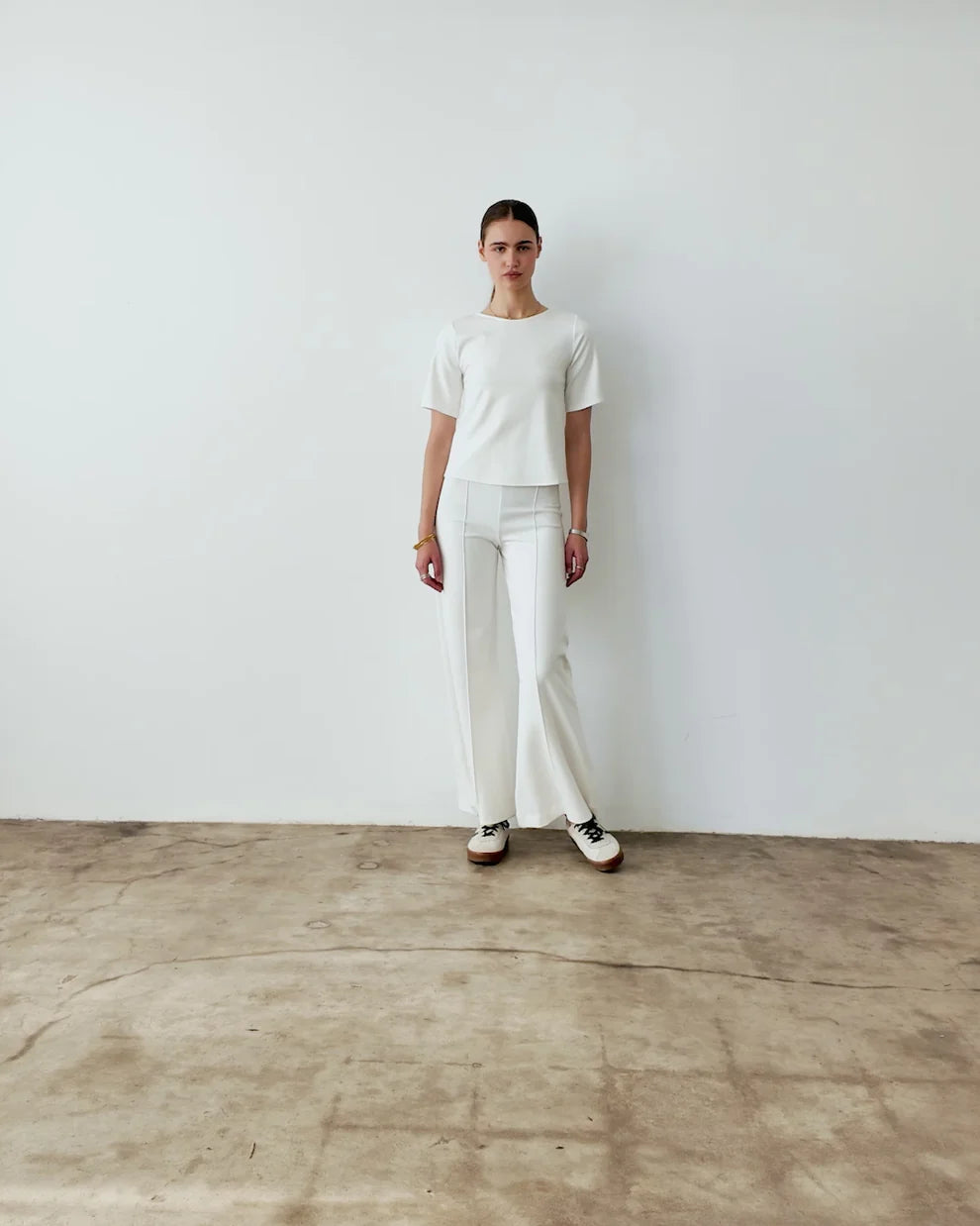 Ponte Knit Standard Wide Leg Pant | Off-White