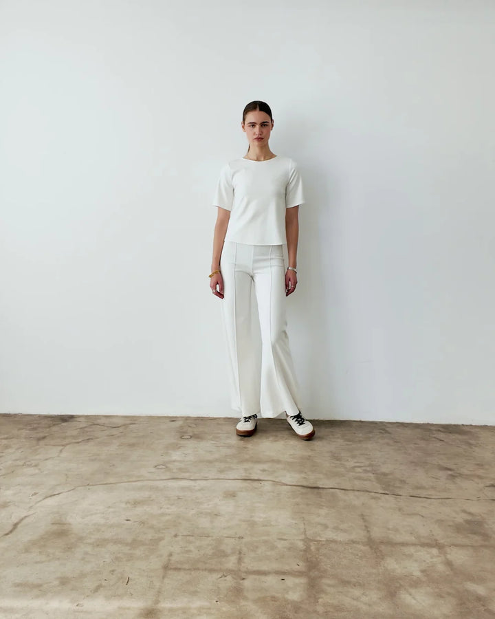 Ponte Knit Standard Wide Leg Pant | Off-White
