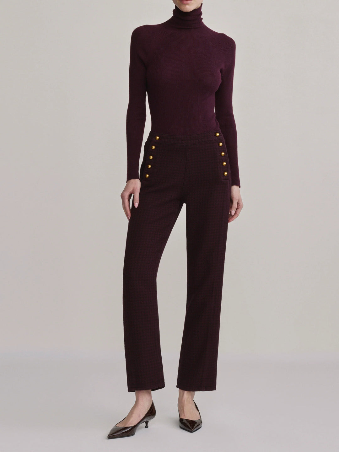 Karmine Refined Wide Leg 28" | Malbec Houndstooth