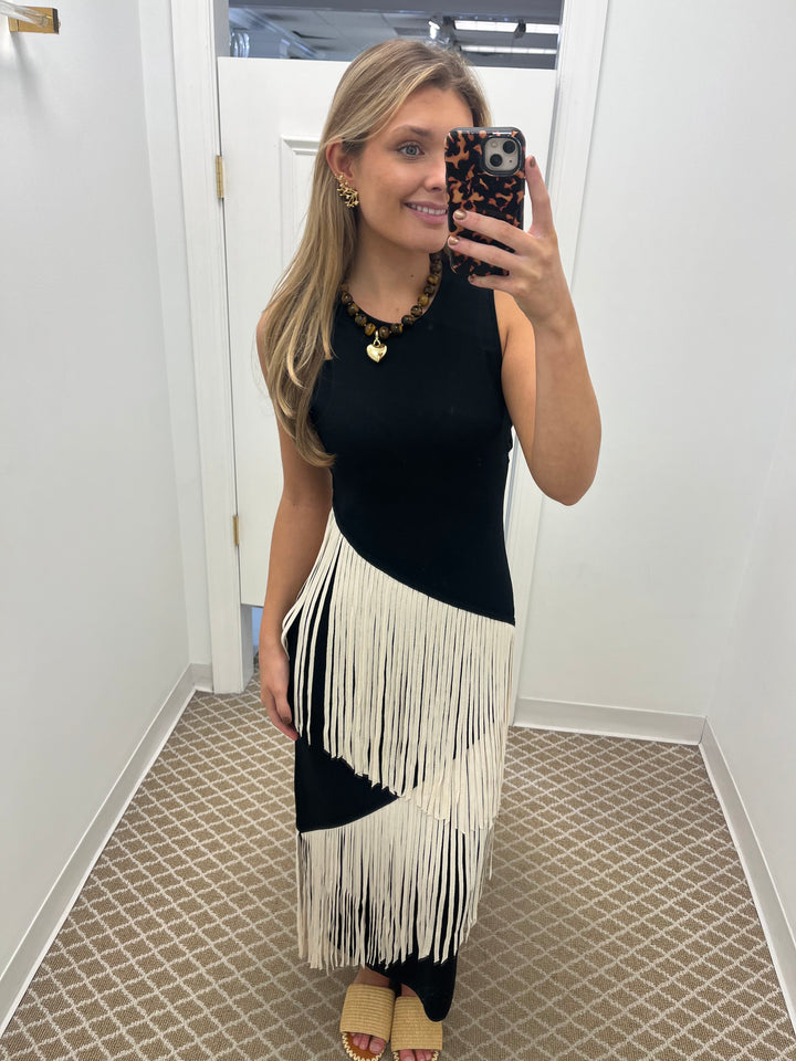 Spiral Knit Dress | Black/Macadamia