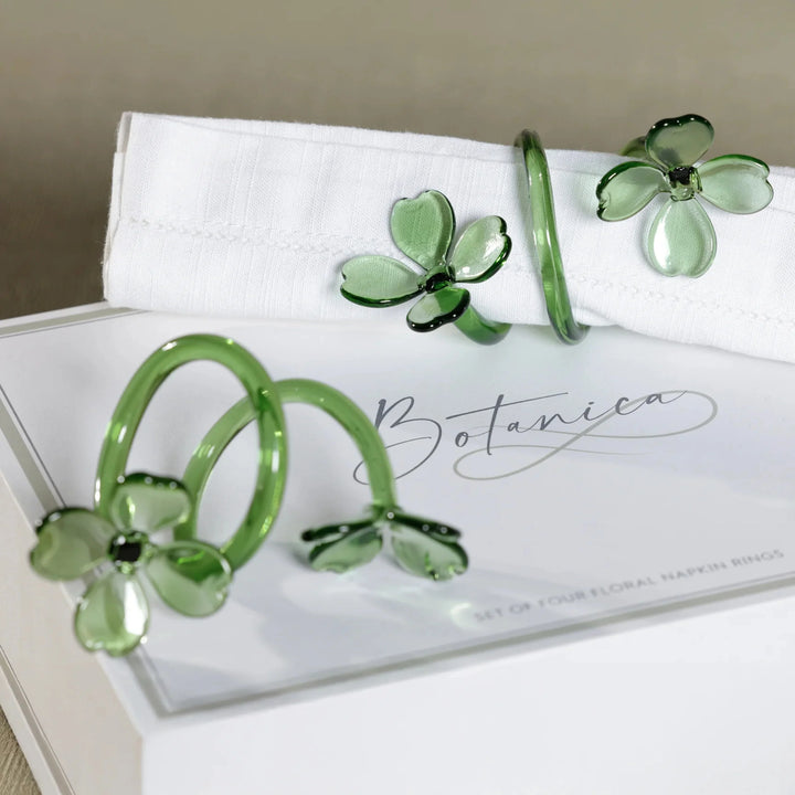 Botanica Glass Flower Napkin Ring Holder Set of 4