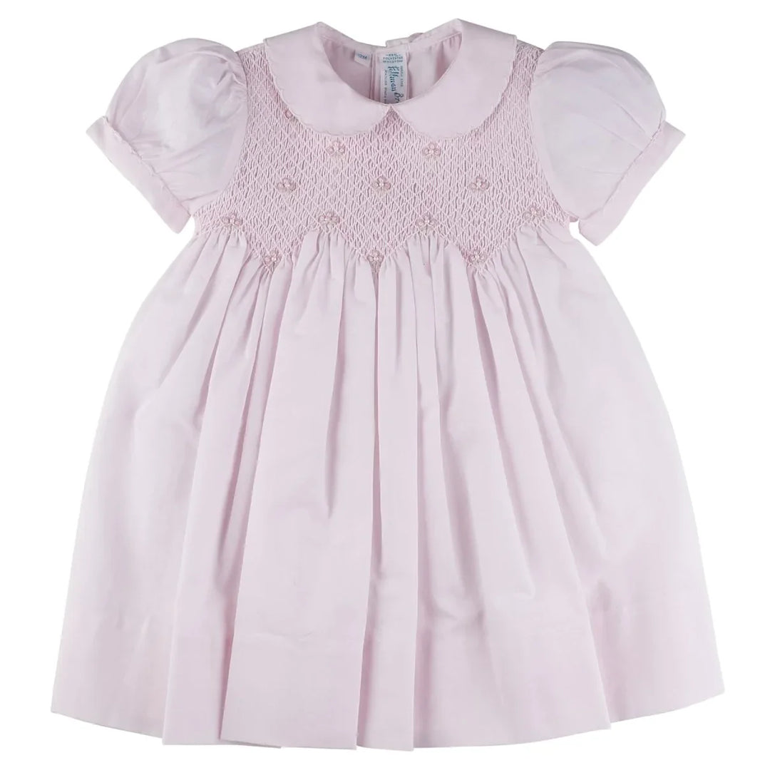 Scalloped Pearl Smocked Dress | Pink
