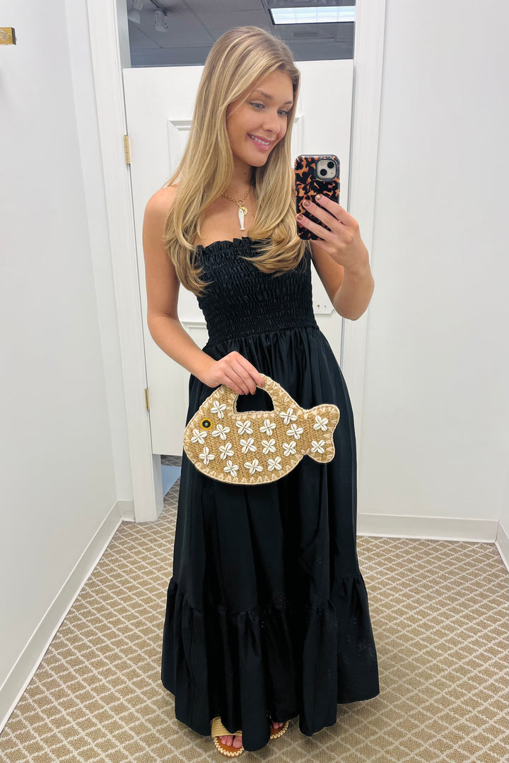 Cosmos Strapless Smocked Maxi Dress | Black