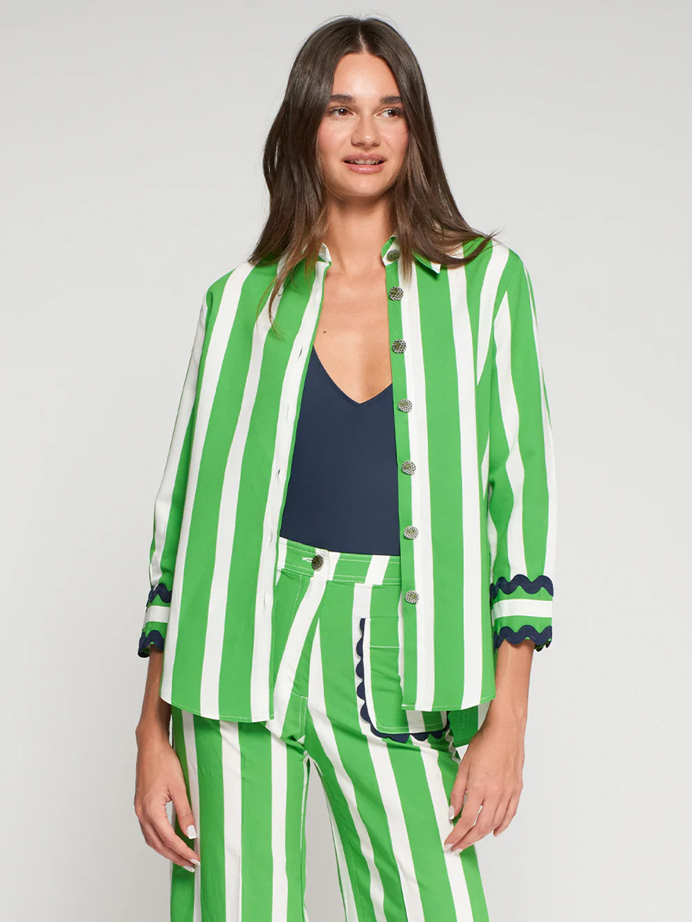 Striped Shirt with Navy Cuffs | Green