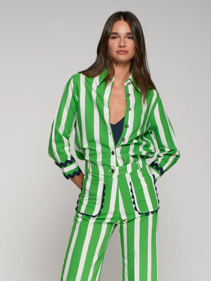 Striped Shirt with Navy Cuffs | Green
