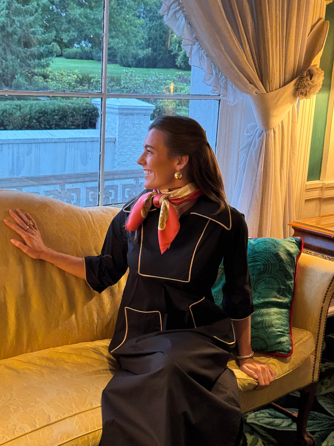 Cassidy Long Dress | Navy & Camel