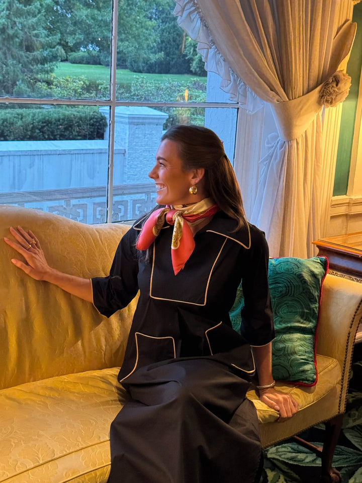 Cassidy Long Dress | Navy & Camel