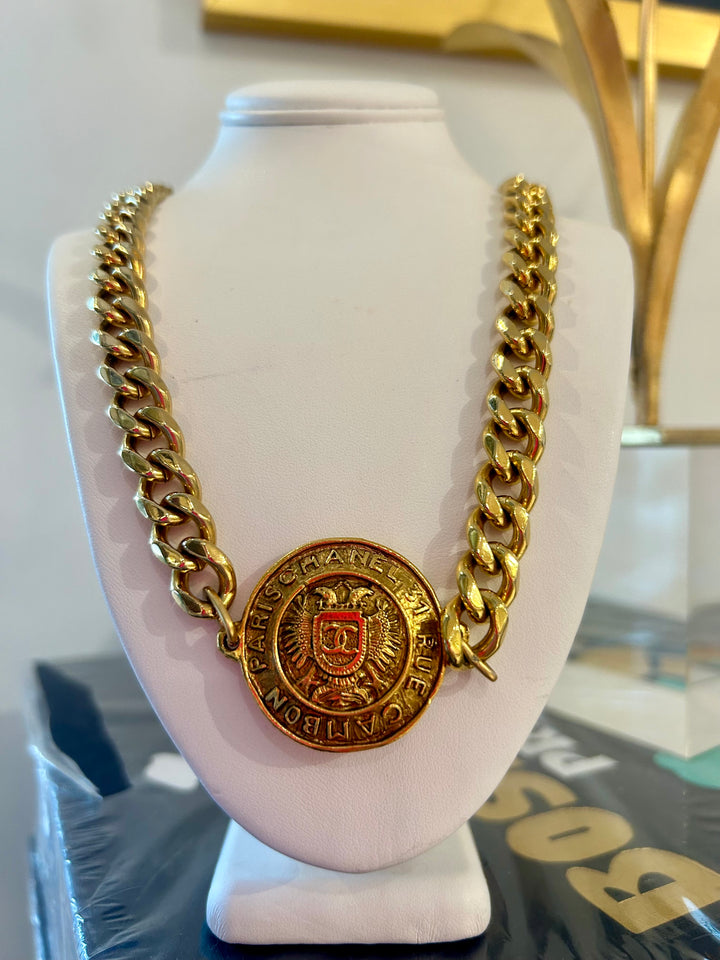 Thick Gold Chain with Circle CC Charm