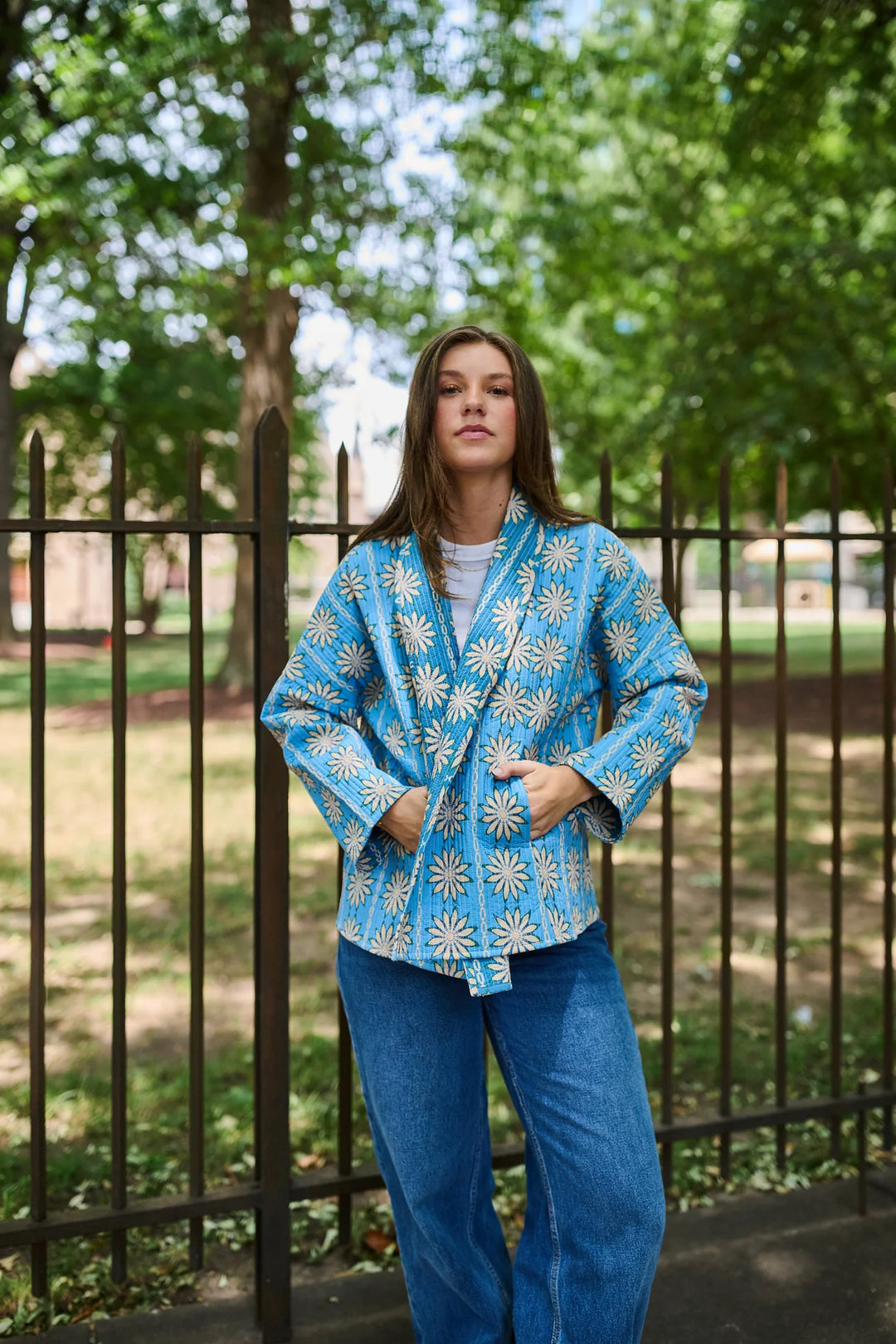 Allison Reversible Quilted Jacket | Blue Daisy